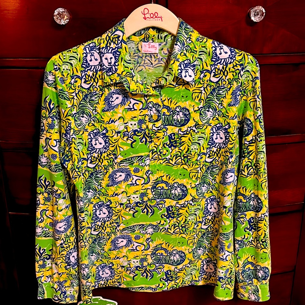 Lilly Pulitzer Vintage The Lilly Print Long Sleeve Polo Shirt